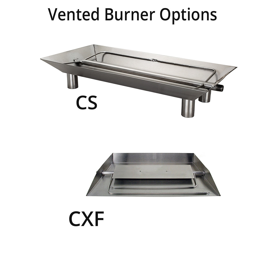 Stainless vented burner unit with accessory grate, labeled CS and CXF