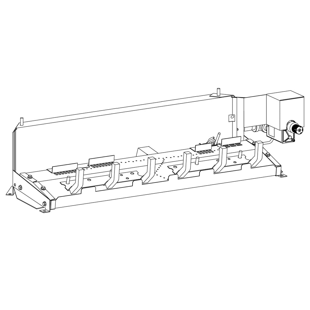 Fireplace log set kit component diagram with vented burner hardware