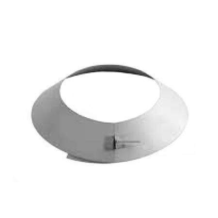 Gray metal vent pipe collar with round opening and flange tab, 8x11 in