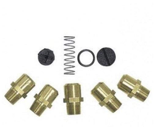 Gas stove conversion kit parts: brass adapters, black knobs, O-ring, spring