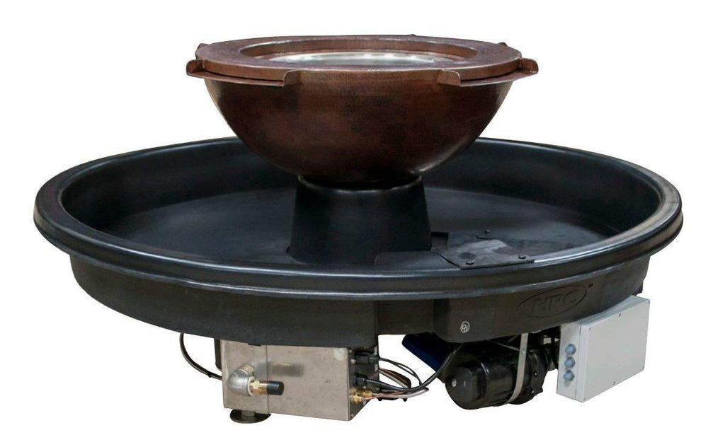 Fire and water bowl insert with round burner pan and central pedestal base