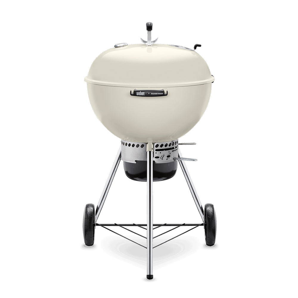 22-inch kettle charcoal grill with ivory lid, side vents, four legs and wheels