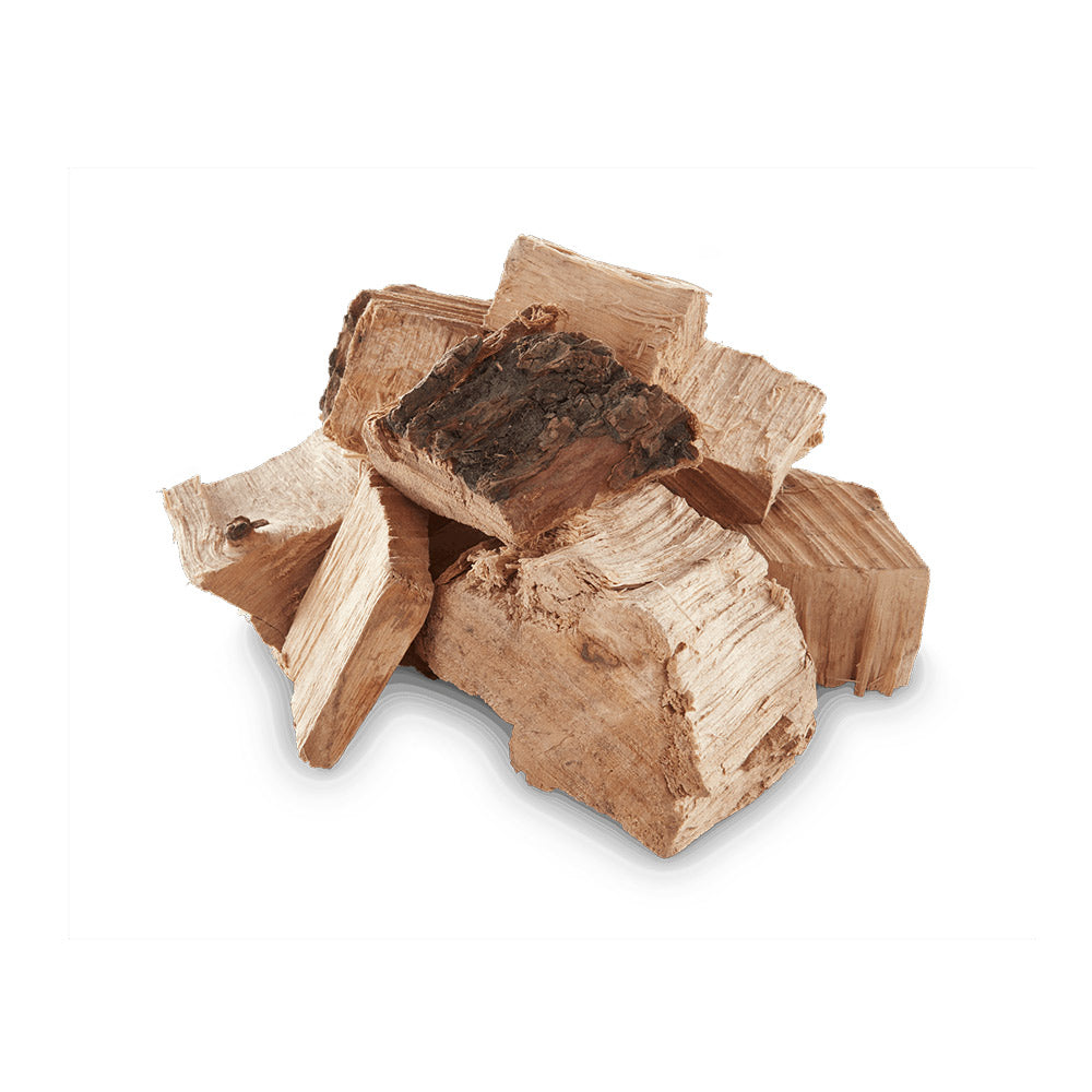 Pecan wood chunks, light tan and dark brown split pieces