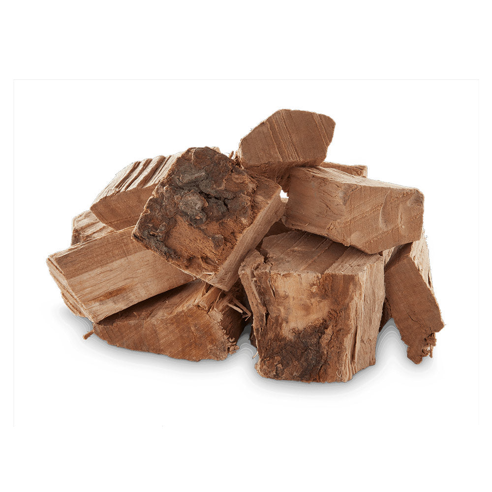 Cherry wood chunks, medium brown irregular grilling pieces