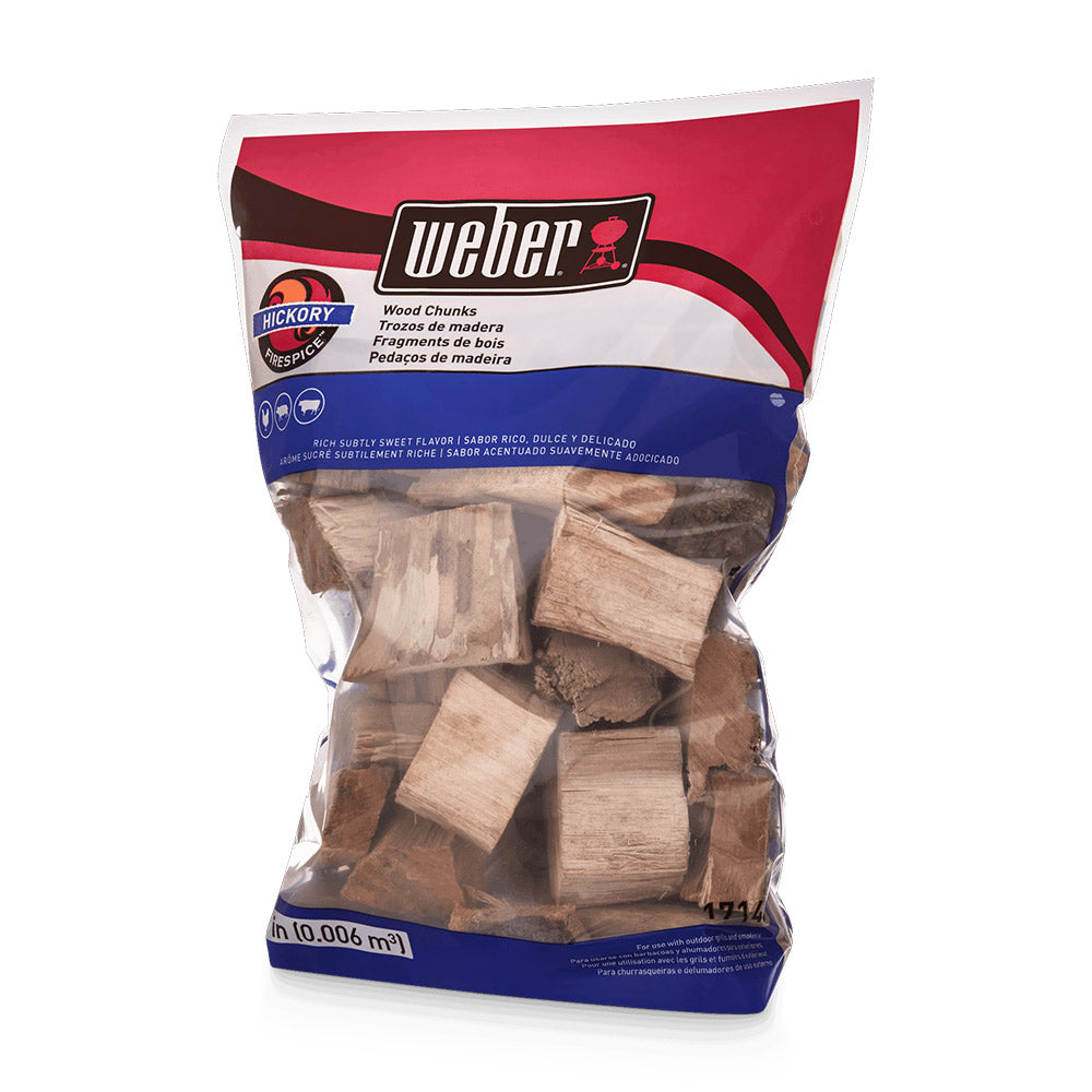Hickory wood chunks in Weber branded resealable bag