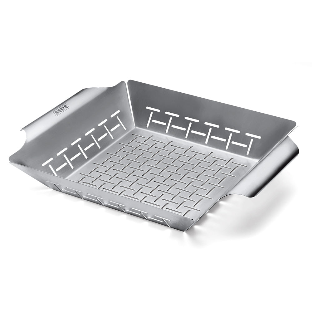 Stainless steel large grilling basket with grid for grilling vegetables and meats