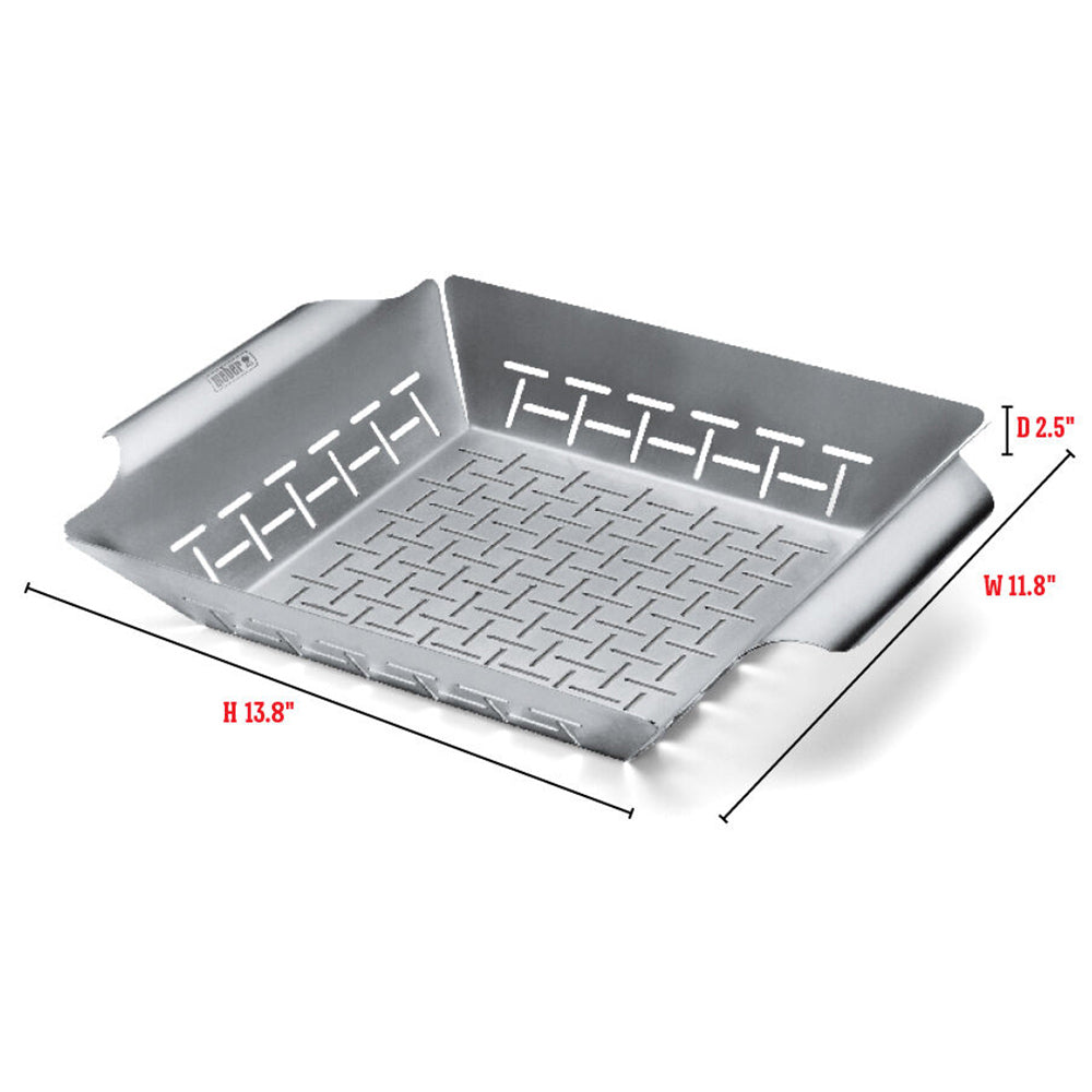 Large stainless steel grilling basket, 13.8 in high, 11.8 in wide