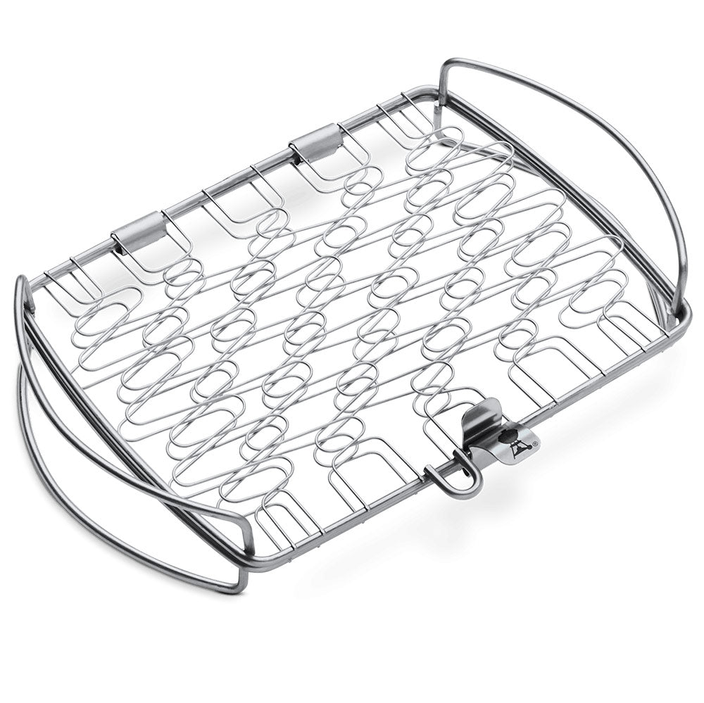 Stainless steel small grilling basket with wire mesh and folding handles