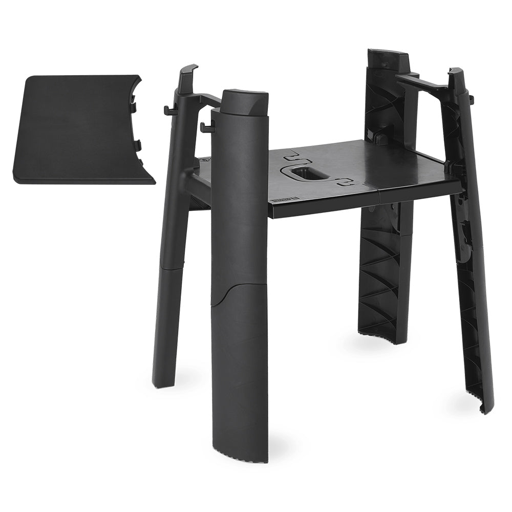 Weber Lumin stand with side table, black metal legs and side shelf