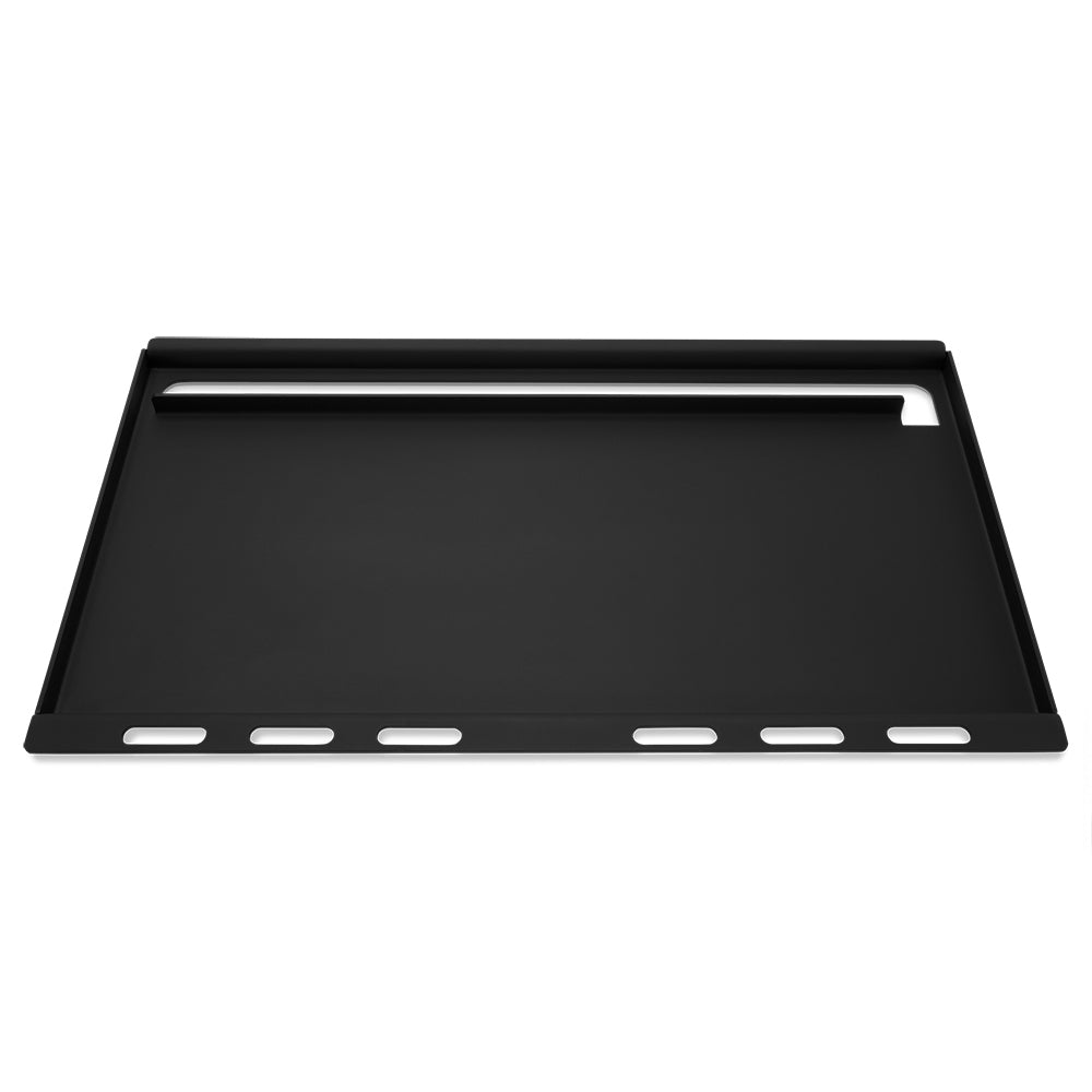 Weber full-size griddle, black flat cooking plate with slot cutouts along front edge