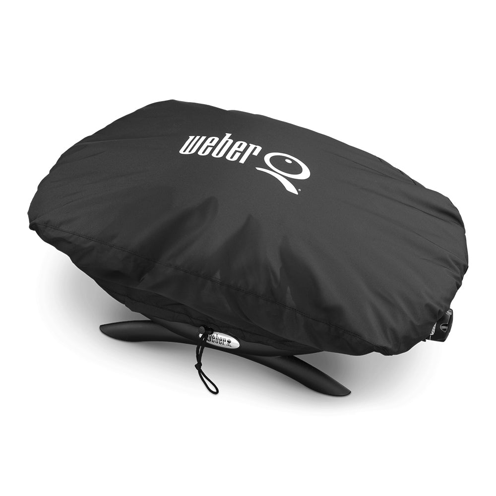 Weber grill cover, black fitted fabric with Weber logo