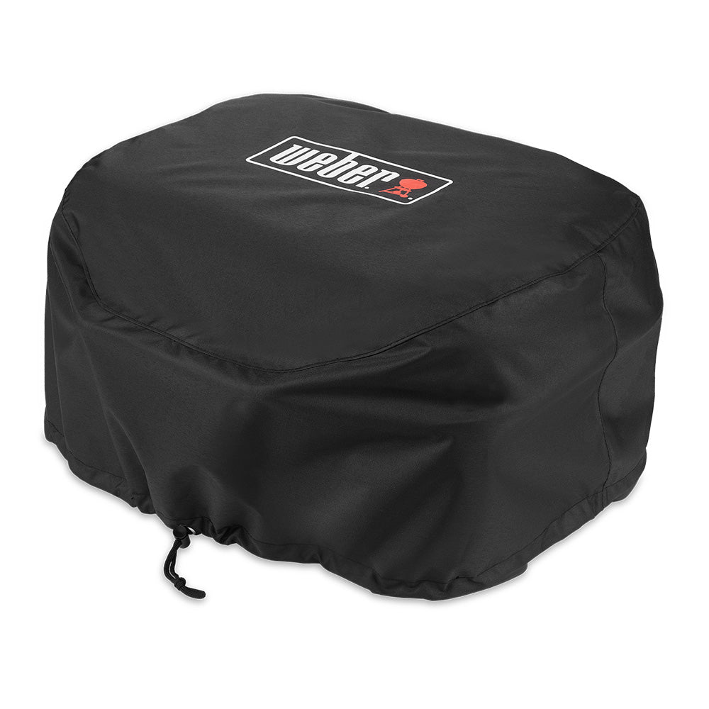 Weber premium grill cover, black fabric with Weber logo and drawstring hem