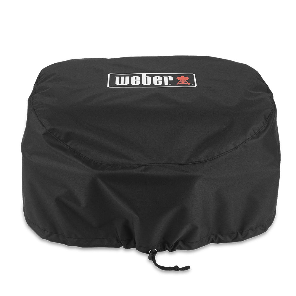 Weber premium grill cover, black with Weber logo patch and front drawcord