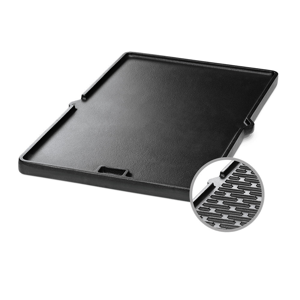 Porcelain-enamel cast-iron griddle with raised edges and side handles