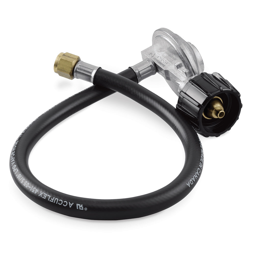Propane gas regulator and black hose kit with brass connector, for Weber grills