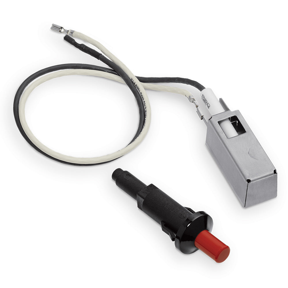 Weber igniter kit with metal electrode box, wire leads, and red push igniter cap