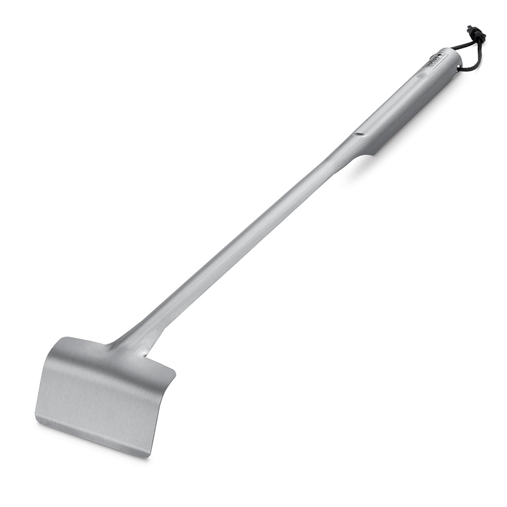 Stainless steel charcoal rake with wide flat spade head and long handle