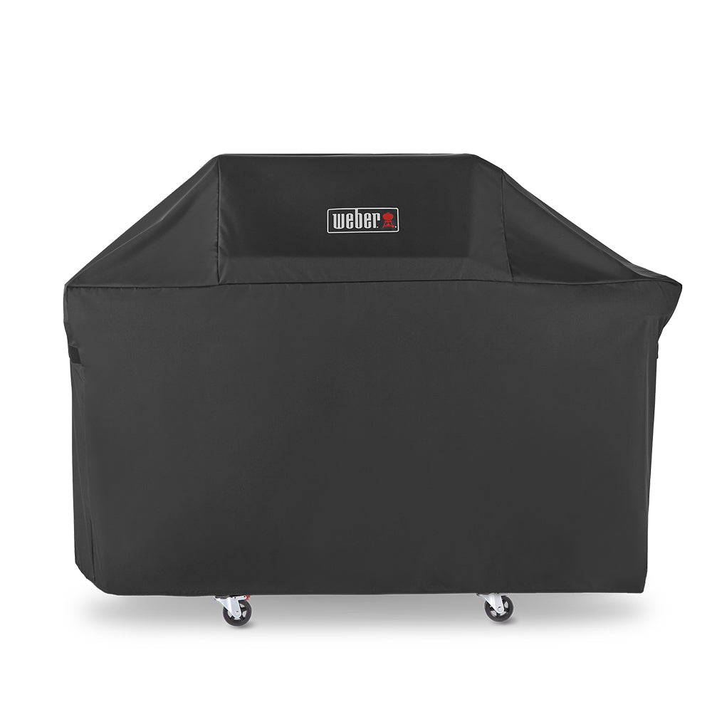 Weber grill cover for Genesis 300 series with domed hood and vented top, dark gray
