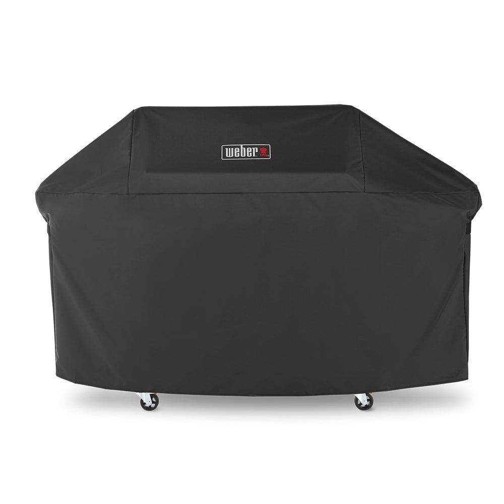 Charcoal grill cover with Weber logo, fitted shape with side panels and hem