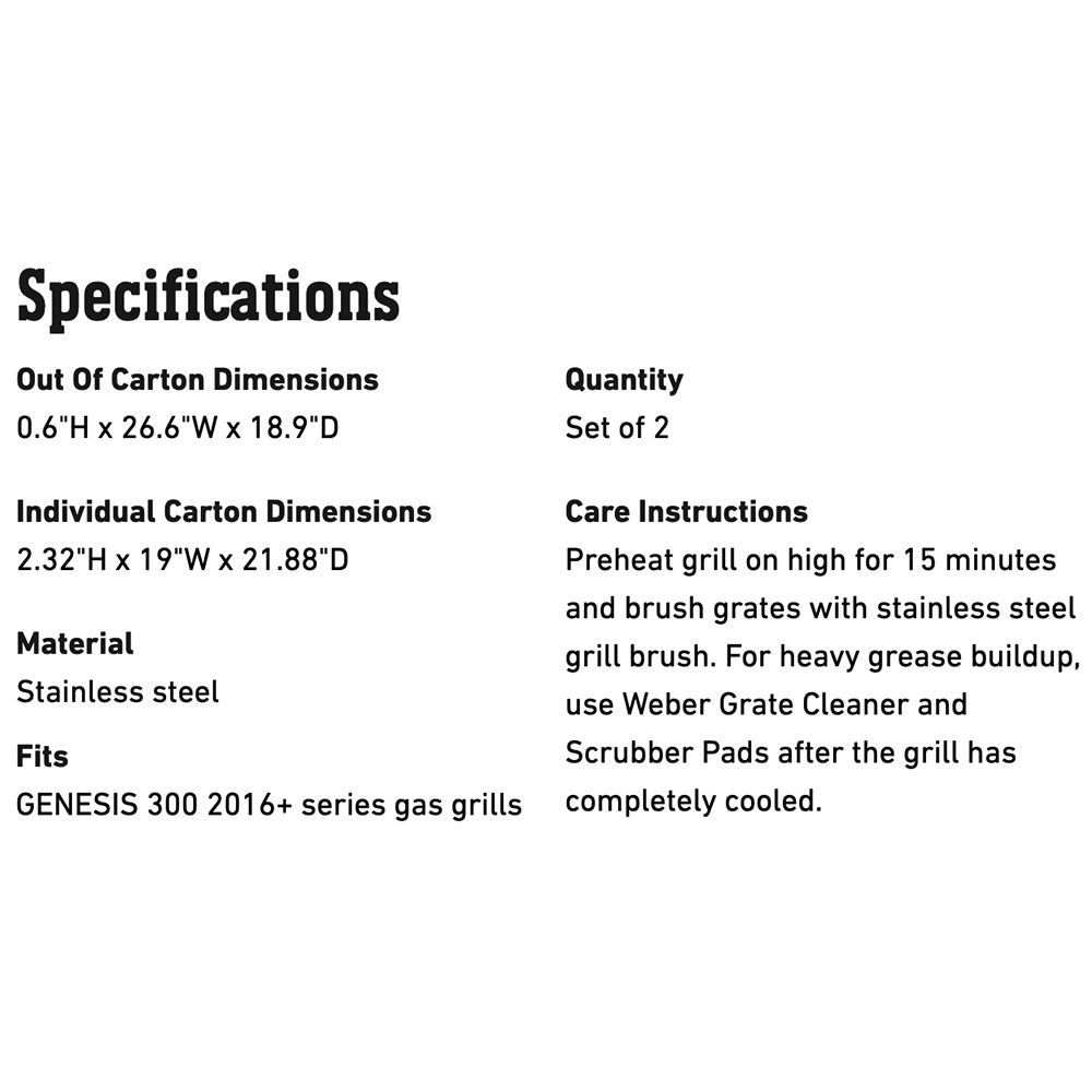 Weber Crafted Stainless Steel Grates for Genesis 300 Series Grills