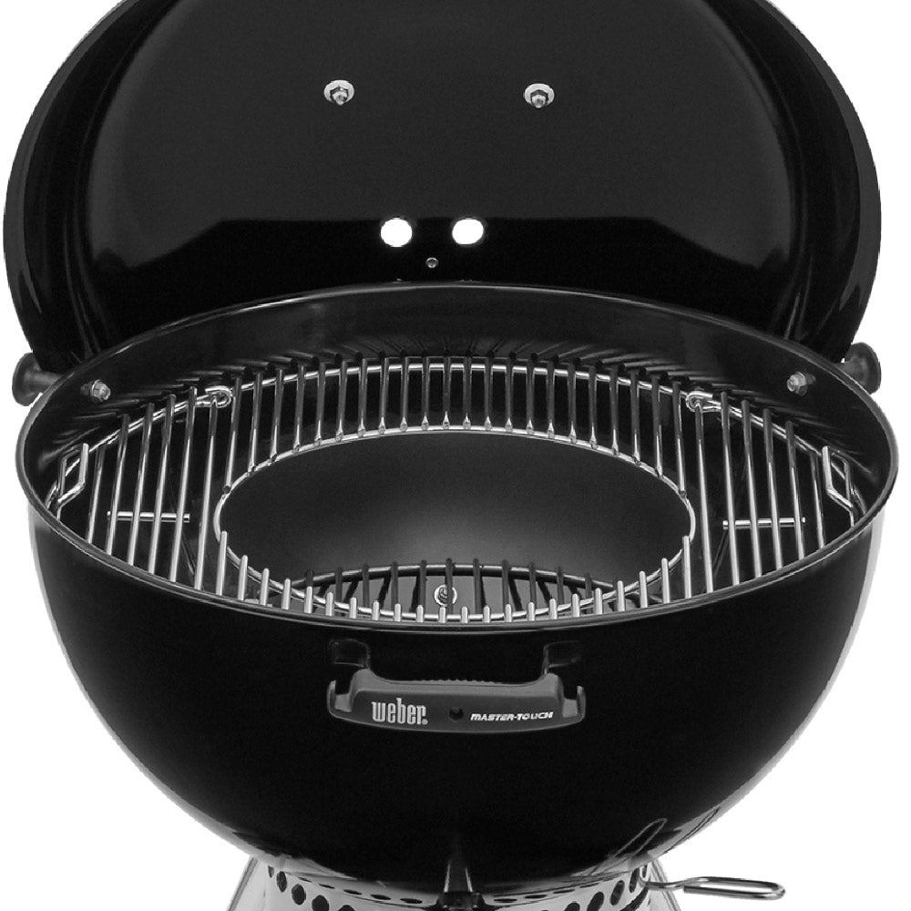 Circular charcoal grill cooking grate with plated-steel bars and support clips