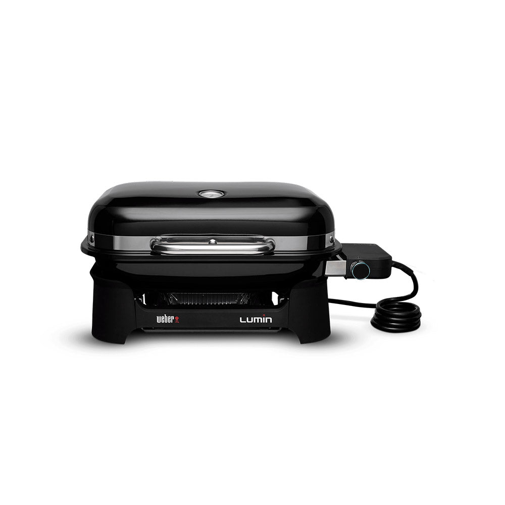 Weber Lumin portable electric grill, black lid with front handle and control knob