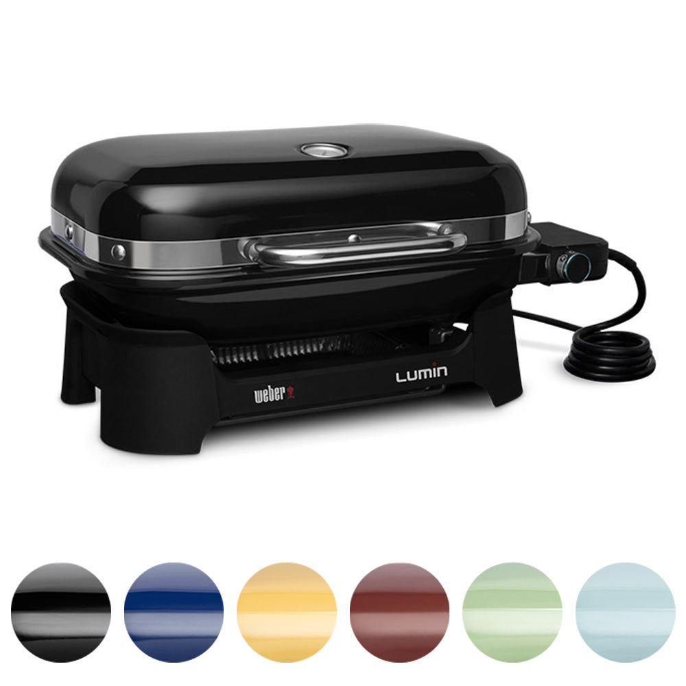 Compact portable electric grill in black with side control knob and cord