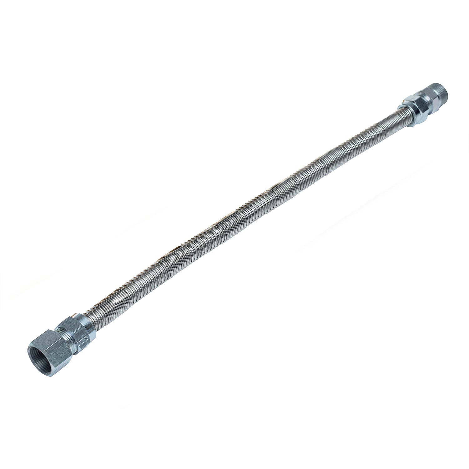 Flexible metal hose with two threaded end fittings