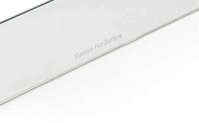 Clear glass wind guard edge with etched lettering along top rail