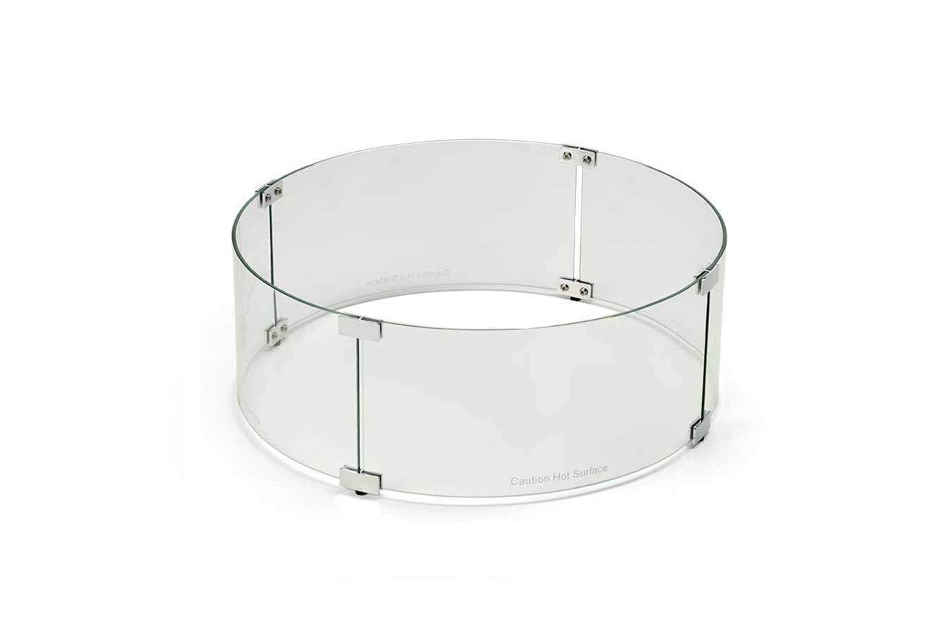 Round fire pit glass wind guard with clear panels and metal supports