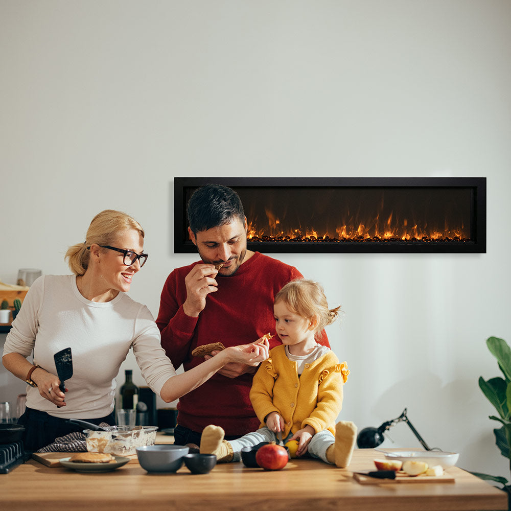 Remii Extra Slim Smart Indoor Wall Mount Electric Fireplace with Black Steel Surround, 65-Inch