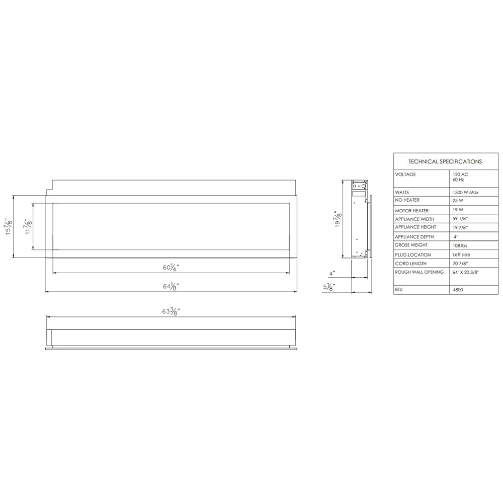Remii Extra Slim Smart Indoor Wall Mount Electric Fireplace with Black Steel Surround, 65-Inch