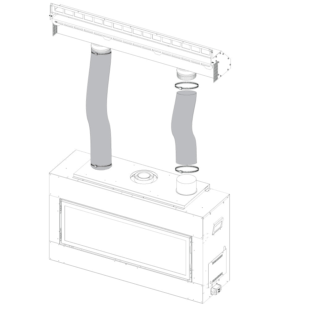 Flex vent kit components with aluminum flex pipe and gear clamps for heat management