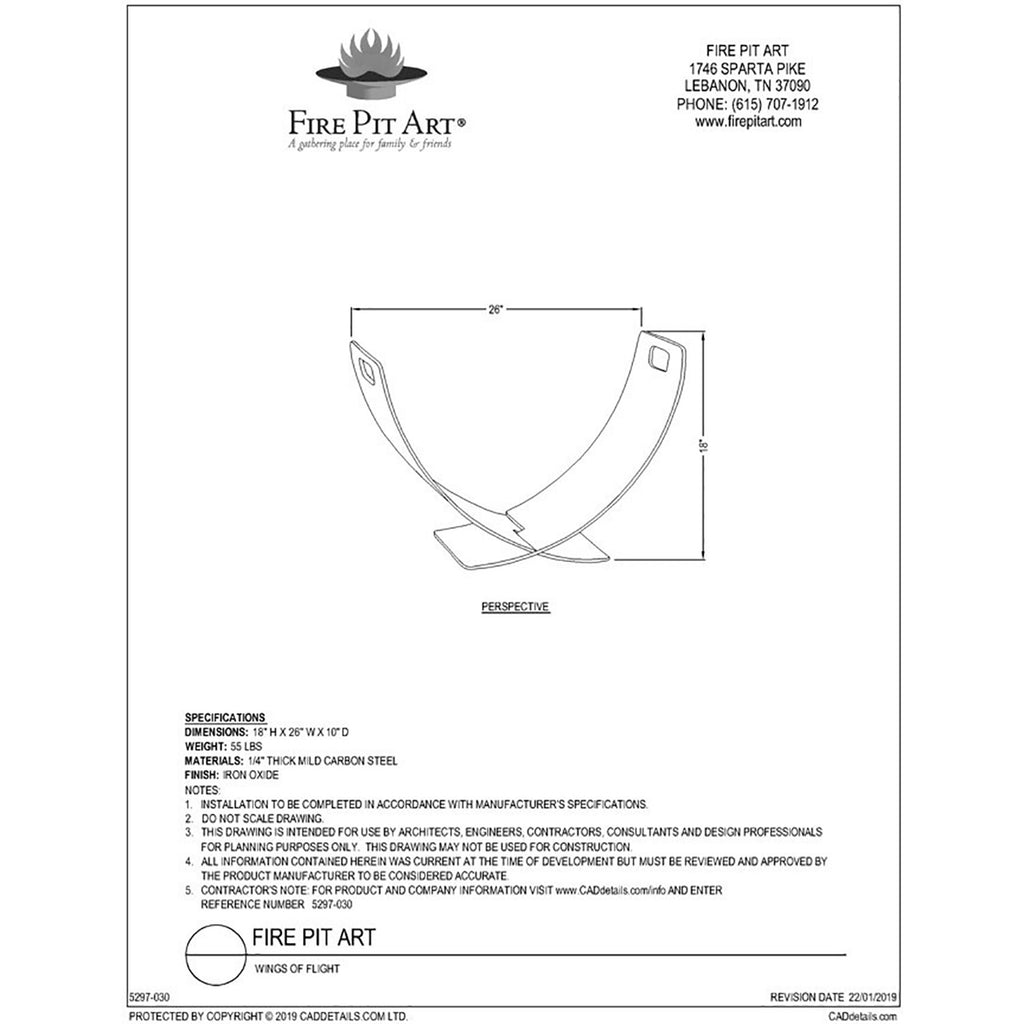 Fire Pit Art Wings of Flight Log Rack, Carbon Steel