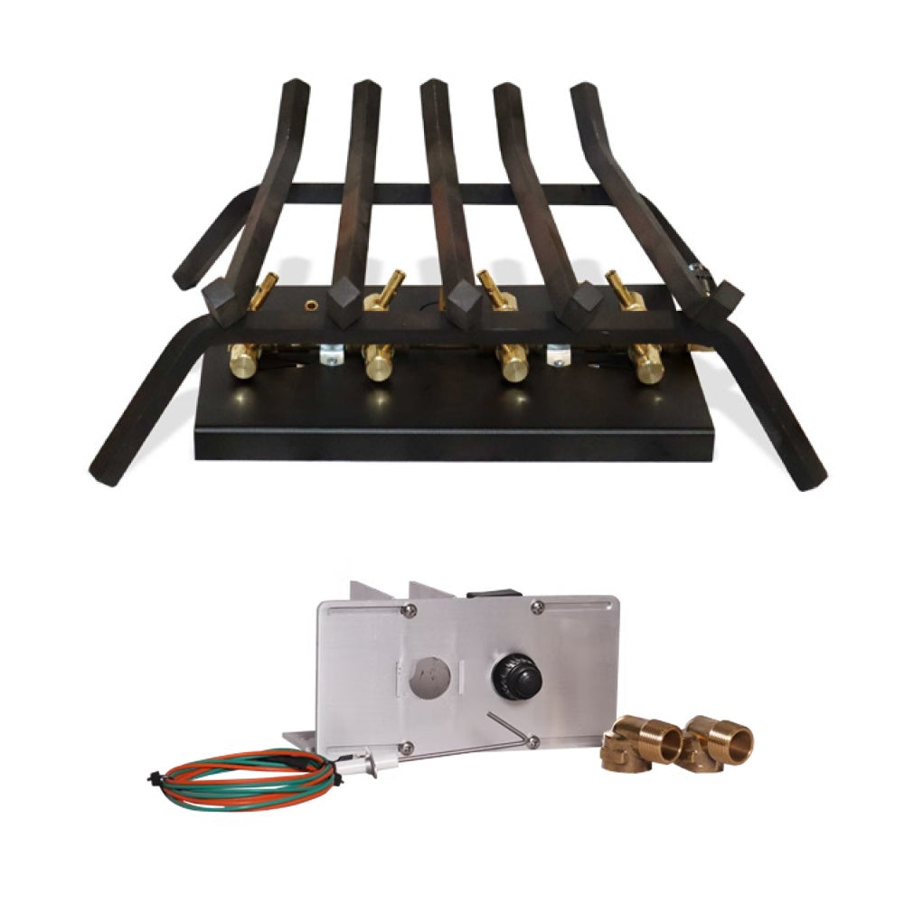 Tree-style burner grate with brass ports and included ignition control module