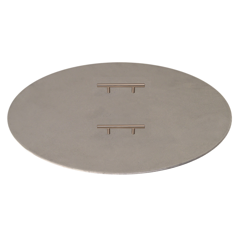 Round aluminum fire pit cover with two metal clips, light gray, 44 in.