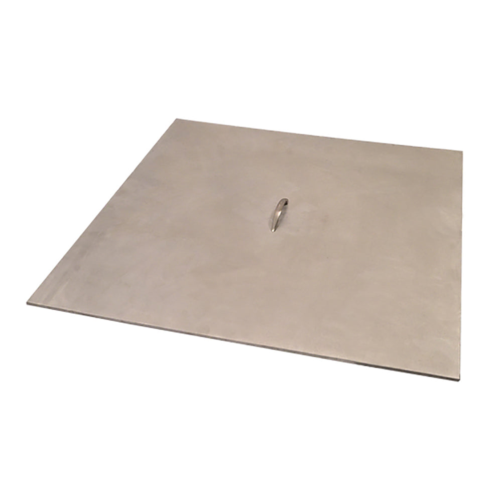 Square aluminum fire pit cover with small center handle, 26-inch