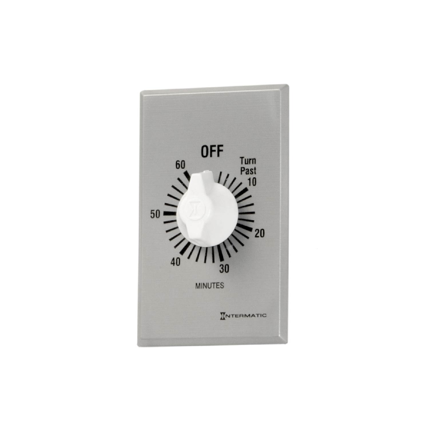 Wired wall timer remote with rotary dial, OFF and minutes scale on gray wall plate