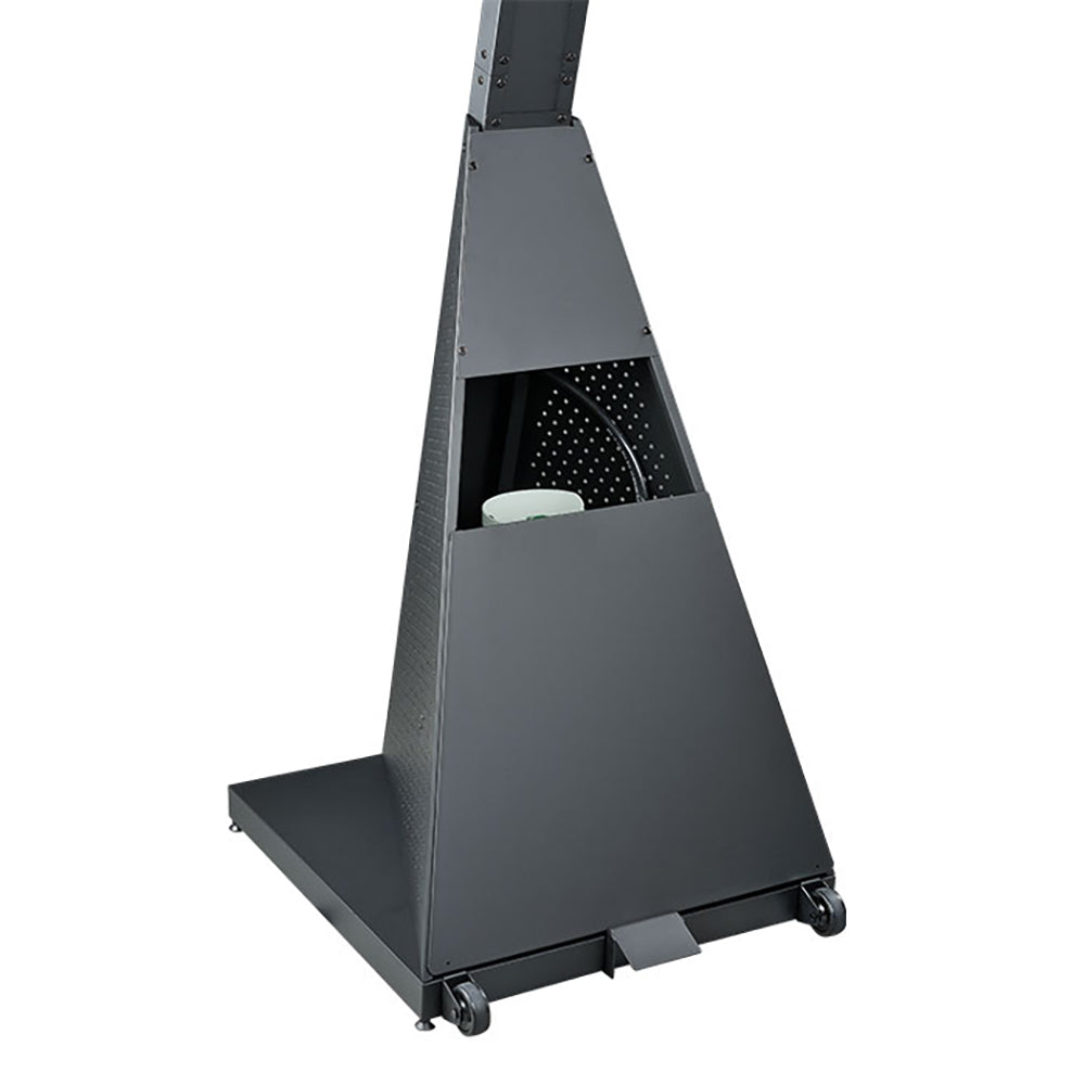 Portable LPG gas heater base and upright frame with open burner compartment