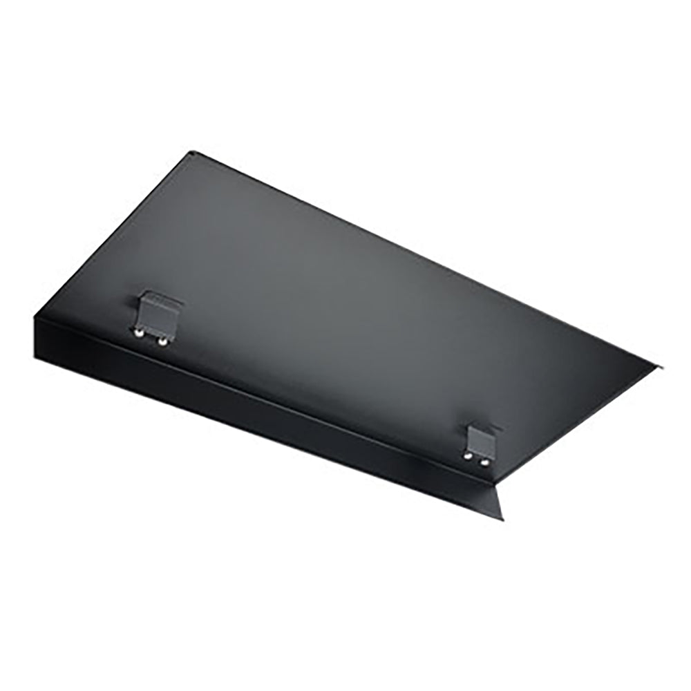 Wall mounted heater heat shield, dark metal panel with two mounting brackets