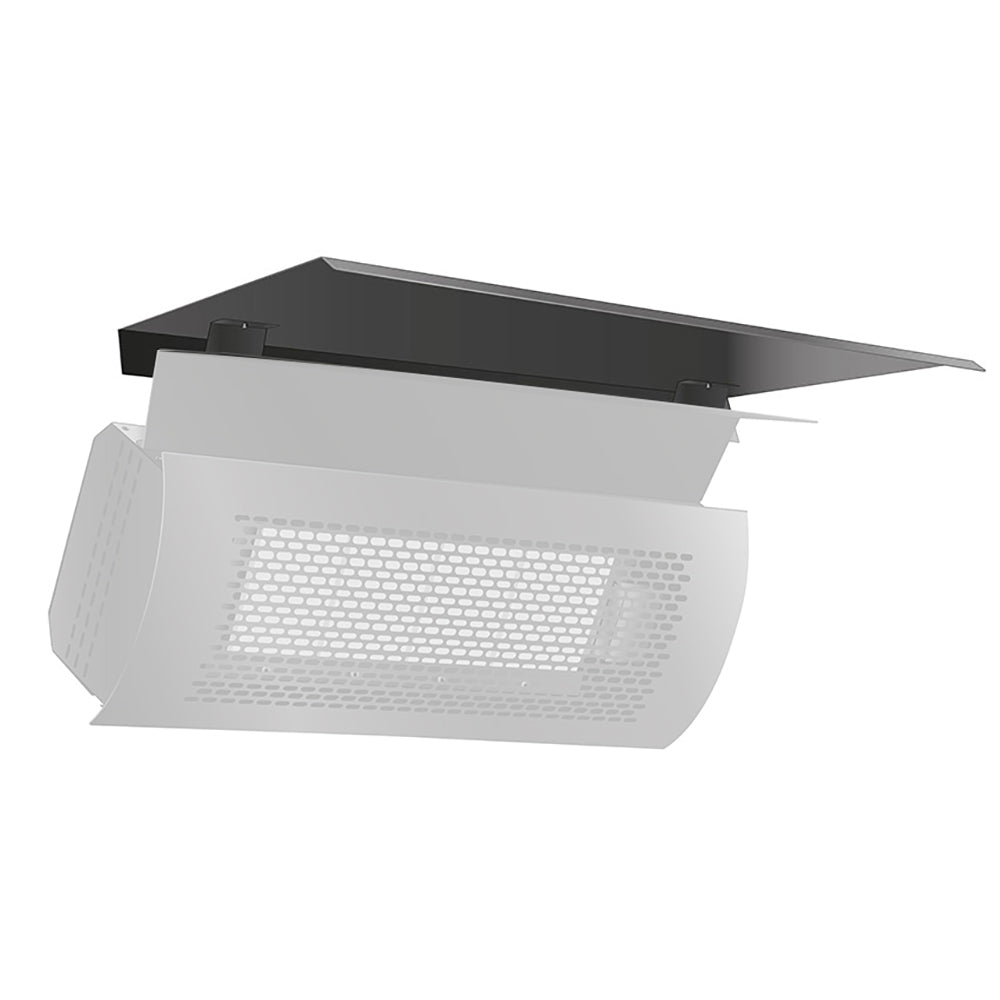 Gas heater heat shield with perforated front panel and black top cover, mounting tabs