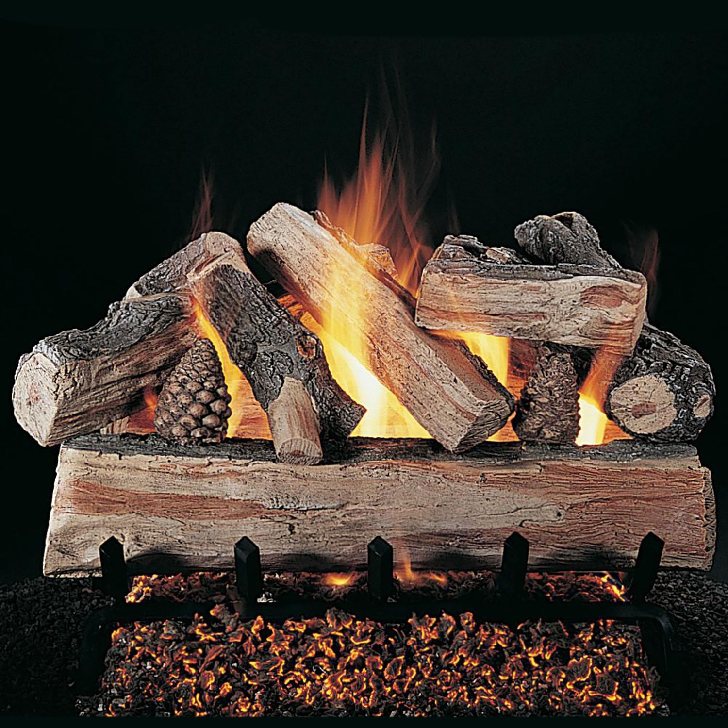 Rasmussen XF gas logs only with glowing embers and visible flames