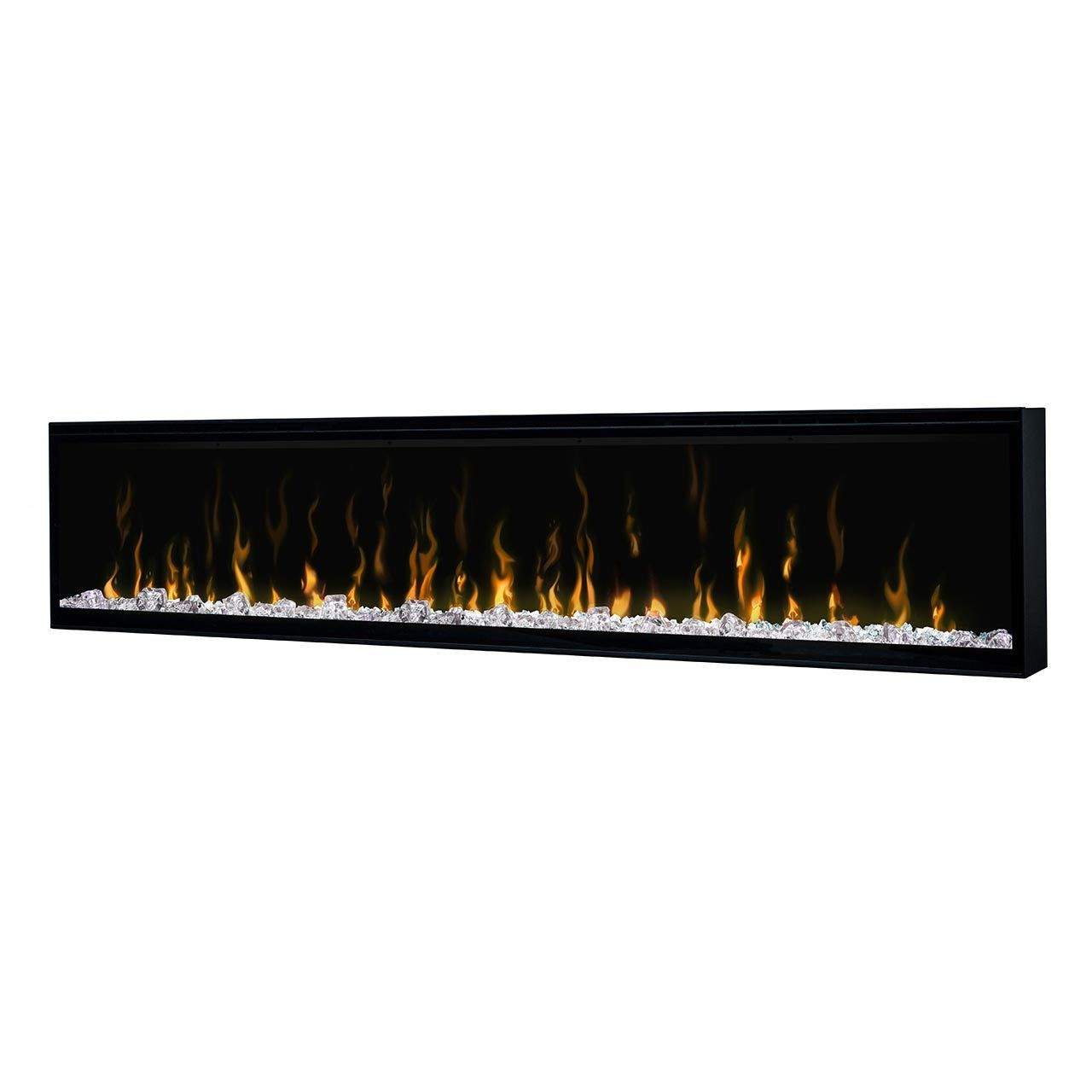 Linear electric fireplace insert in black with flame and ember bed