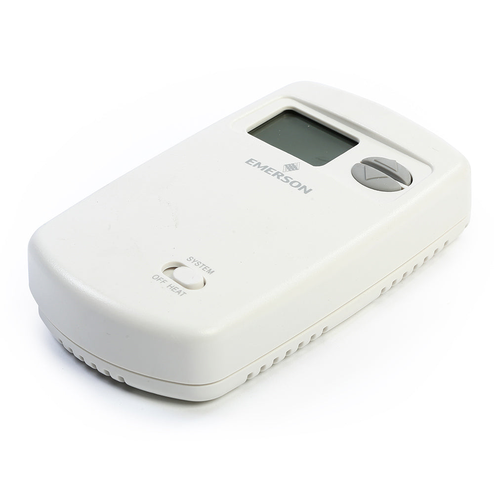 Kingsman wall-mount digital thermostat with LCD display and control buttons, white