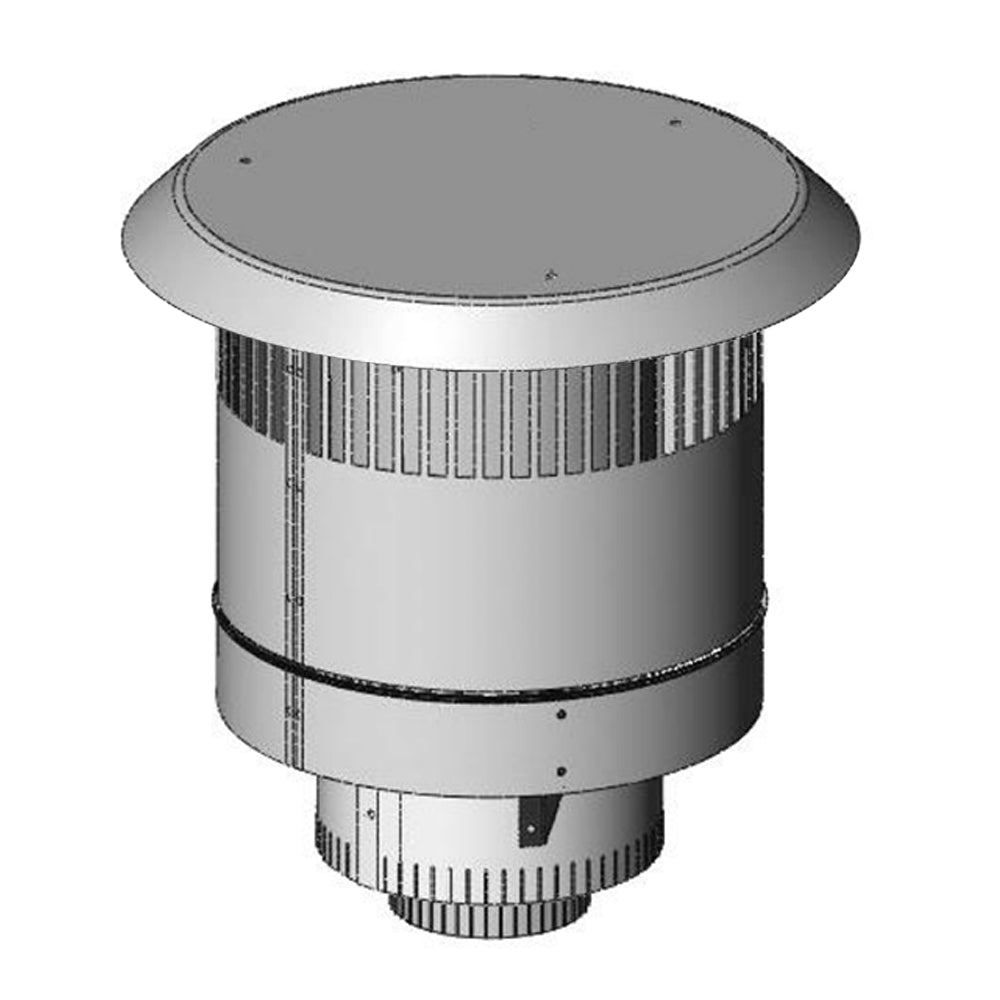 Metal chimney vent termination with round cap and cylindrical body for 4x7-in venting