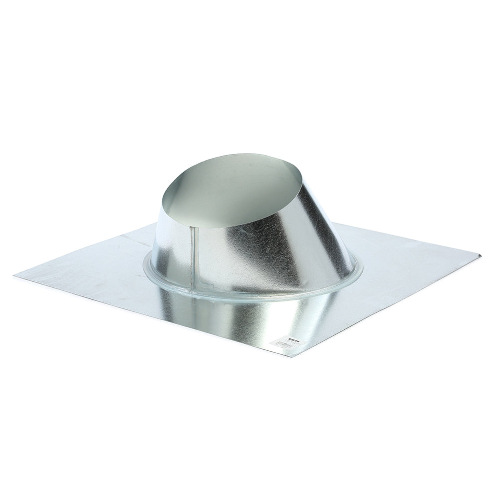 Metal roof flashing with storm collar; square base and round collar opening