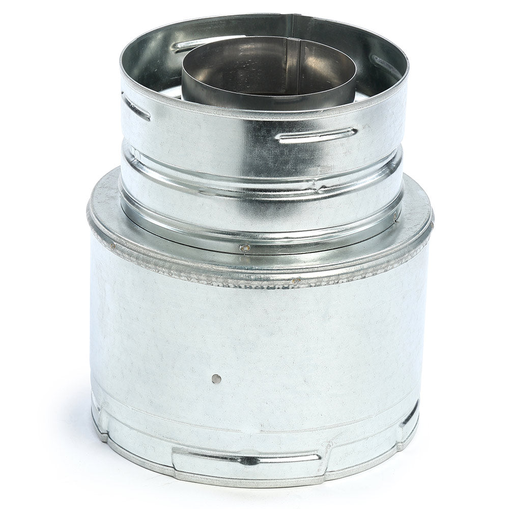 Round metal stove pipe adapter for vent termination end, 4x6 to 5x8