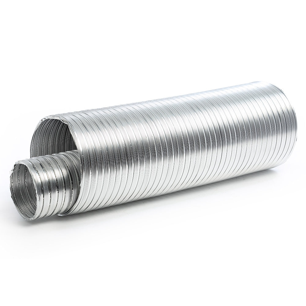 Flexible chimney vent kit with 4-inch corrugated silver duct and ribbed lining