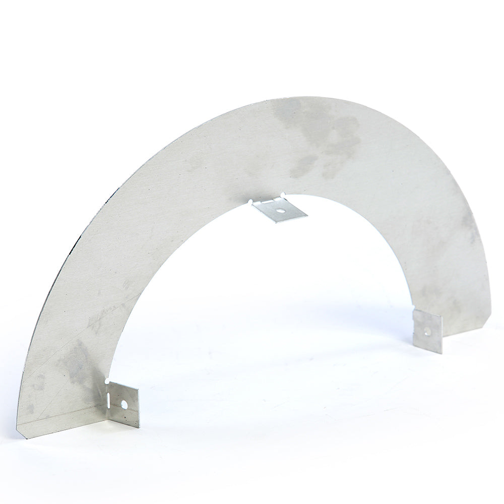Kingsman heat shield for round vent termination, curved metal guard with mounting tabs