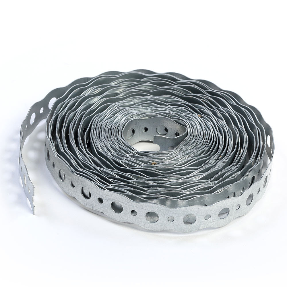 Perforated metal chimney vent offset support, coiled spiral strip